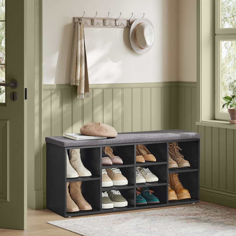 Banc de rangement pour chaussures avec paires de tablettes Arney, Noir ébène