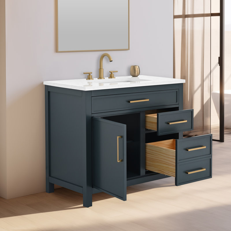 Wenniah 36" Single Vanity, Vintage Blue/Brushed Bronze