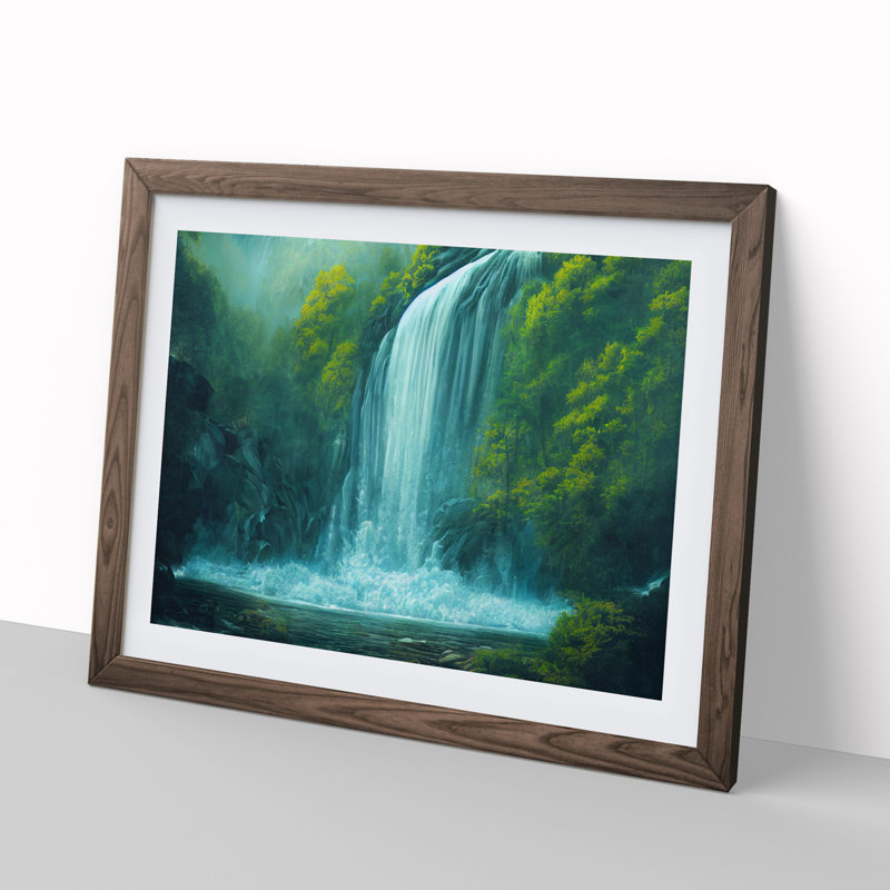 Soulful Waterfall - Framed Print, 46cm H x 64cm W x 2cm D, Walnut