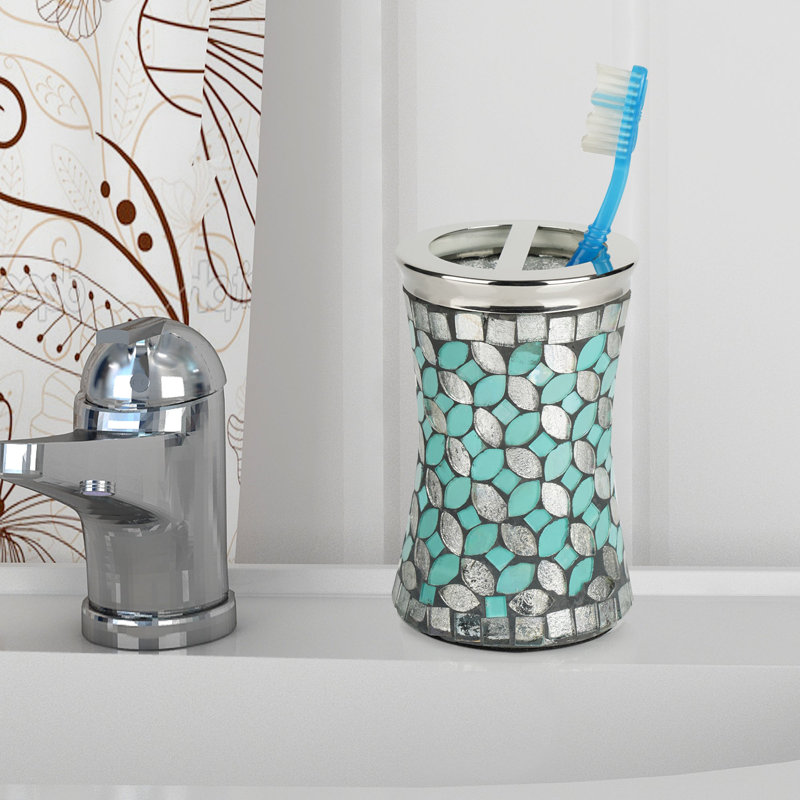 Rangement porte-brosses à dents en acier inoxydable, collection Bath, comptoirs de meuble-lavabo finition turquoise, finition mosaïque