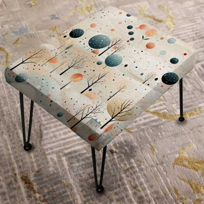 Grey And Blue Polka Dot Retro Landscape - Polka Dots Rectangle Ottoman