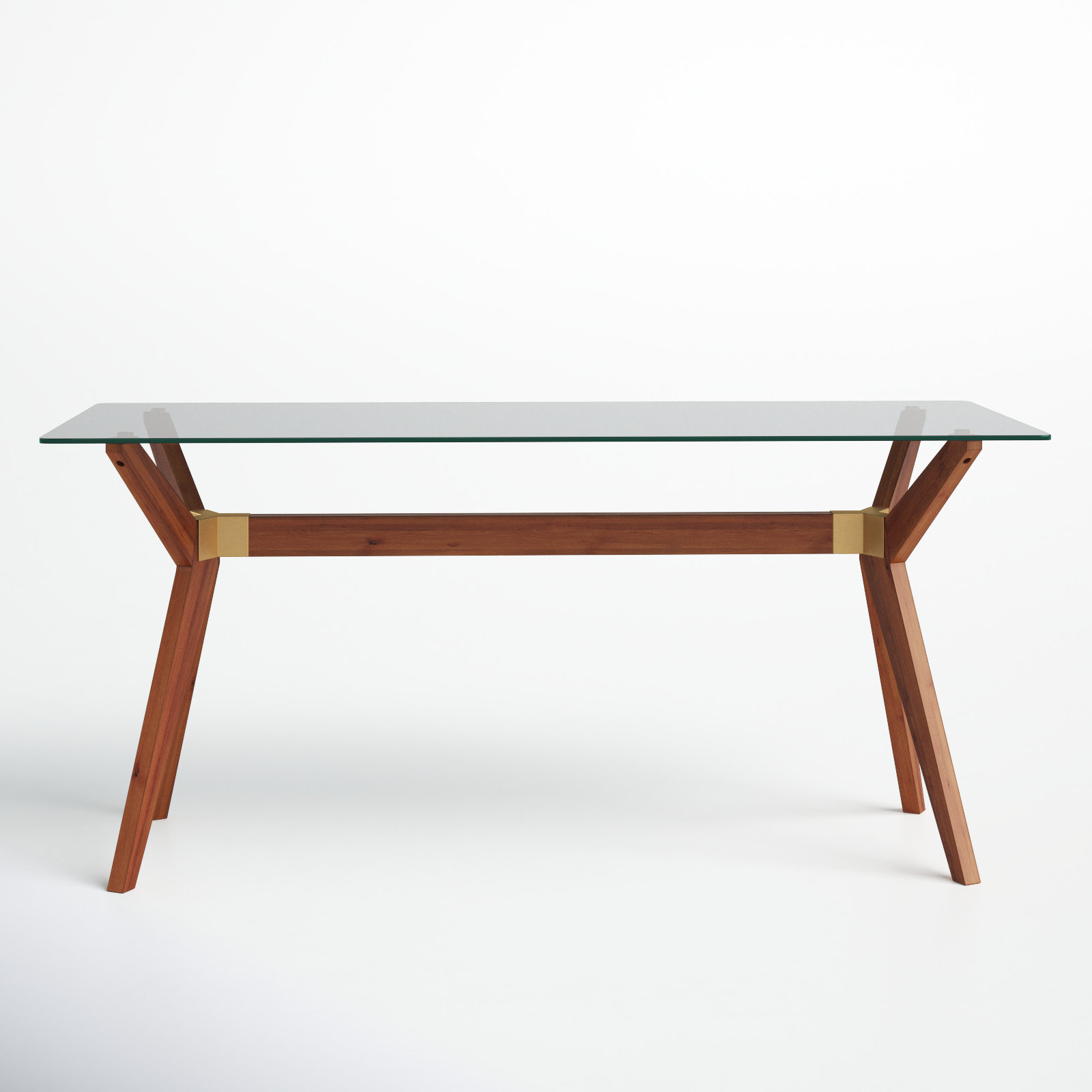 Walter Glass Top Solid Wood Base Writing Desk