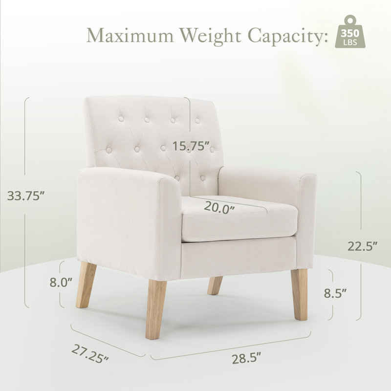 Fauteuil capitonné l 28,5 po Alexnader, Lin beige, Bois naturel