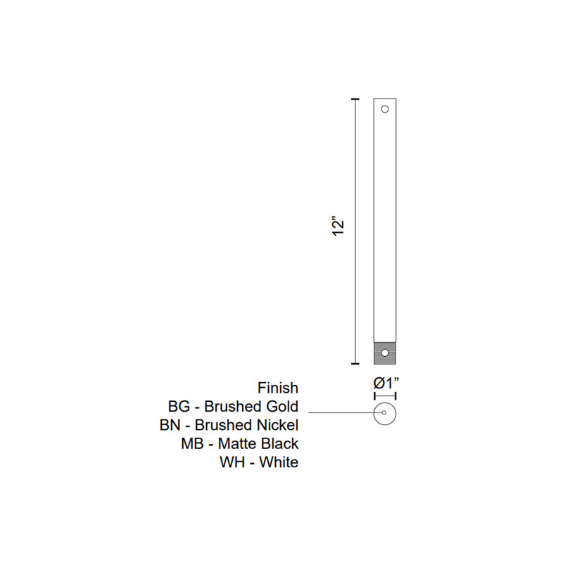 Downrods, Brushed Nickel, 12" H x 1" W x 1" D
