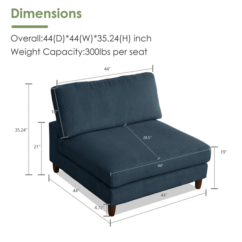 Fauteuil double rembourré sans accoudoirs, Bleu