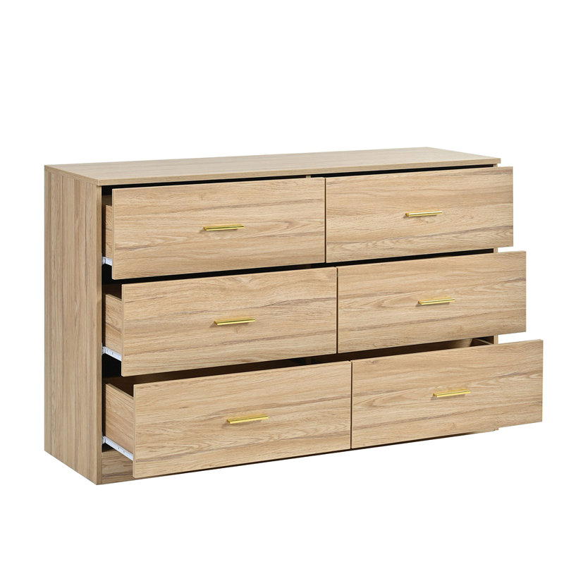 Commode moderne à 6 tiroirs pour la chambre à coucher - Vaste commode de rangement, robuste et sécuritaire, Naturel