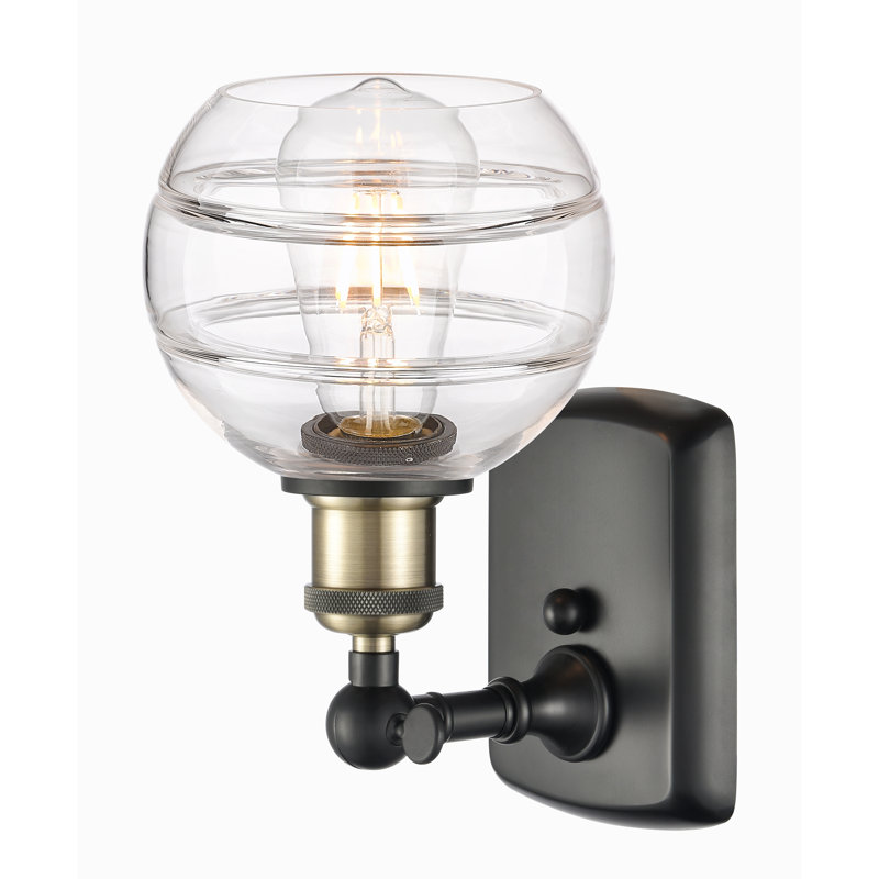 Applique murale 1 lumière Ballston Bienes, Transparent, H 8,88 po x l 5,88 po x P 7,06 po, Laiton antique noir