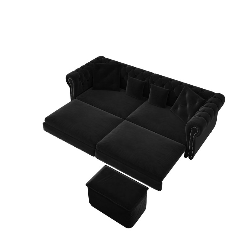 Odesser 89" 3-In-1 Sectional Modular Sleeper Sofa Bed, Black