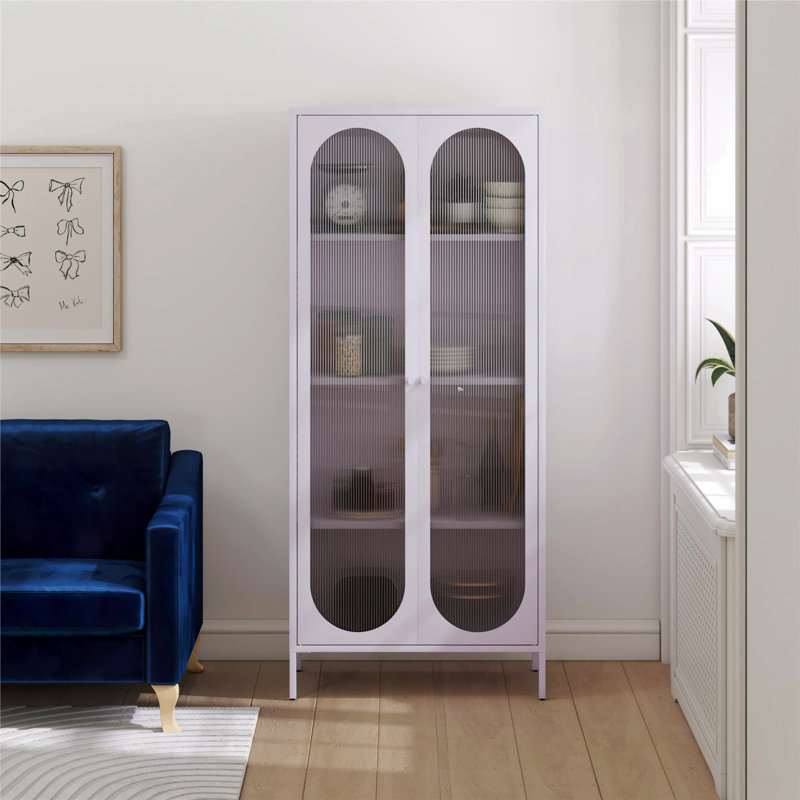 Grande armoire d'appoint 2 portes avec verre cannelé