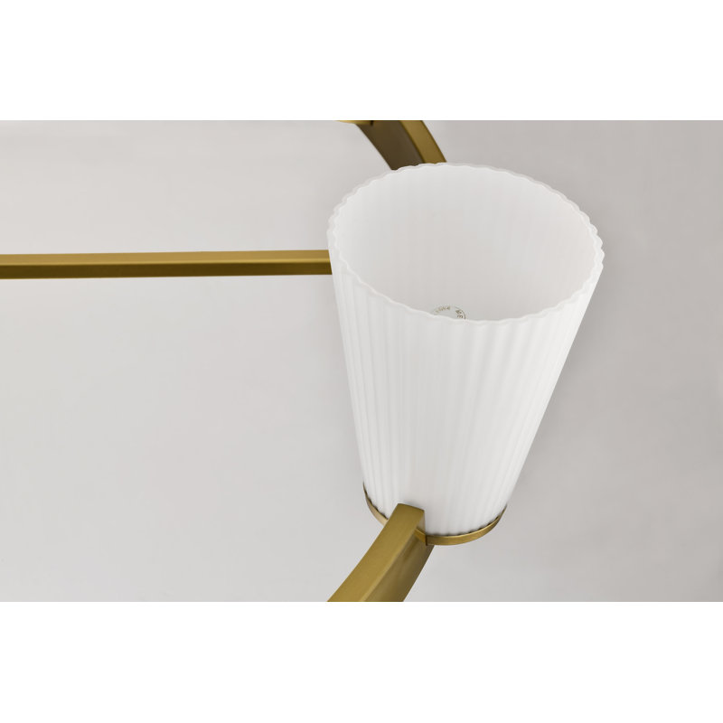 Royale - Lustre - Verre blanc nervuré, H 22 po x l 40 po x P 40 po, Bronze brillant, 8 lumières