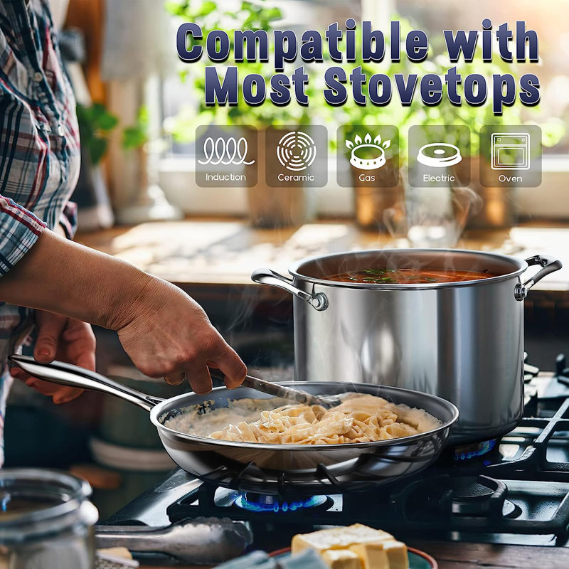 10-Piece Silver Stainless Steel Cookware Set with Lids