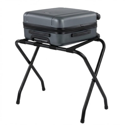 USTECH Single-Tier Luggage Rack for Guest Room Foldable Black Metal Suitcase Stand, Fully Assembled Heavy-Duty Frame, Space-Saving Travel Organizer (Pack of 1)