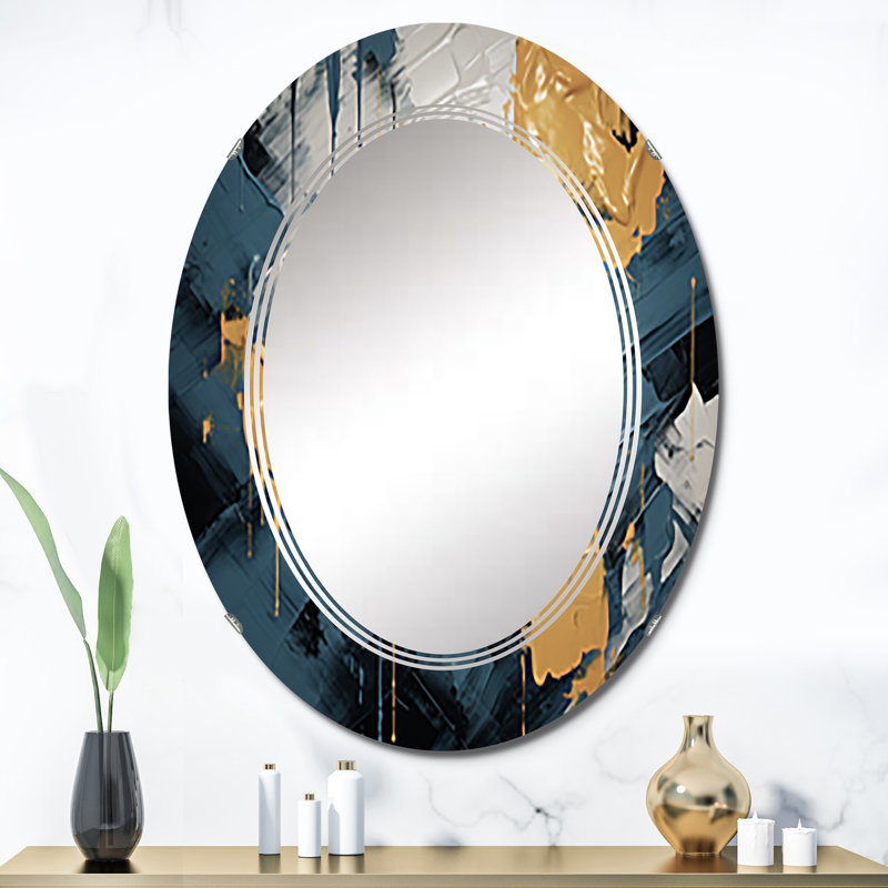 «Abstraction on Retro Blue III» - Miroir mural moderne, 36 po x 24 po
