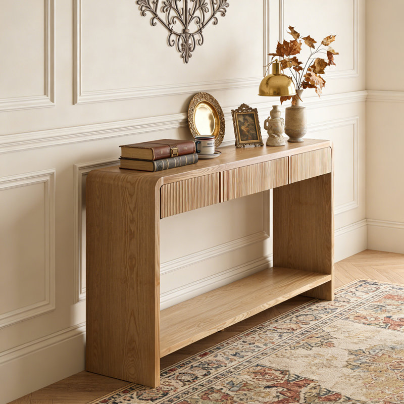 3-Drawer Console Table with Vertical Slats, Brown