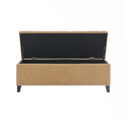 47.5" Storage Ottoman, Storage Bench with Safety Close Hinge, Linen Button-Tufted Ottoman for Living Room, Entryway, Hallway, Foot Rest, Support 500lb