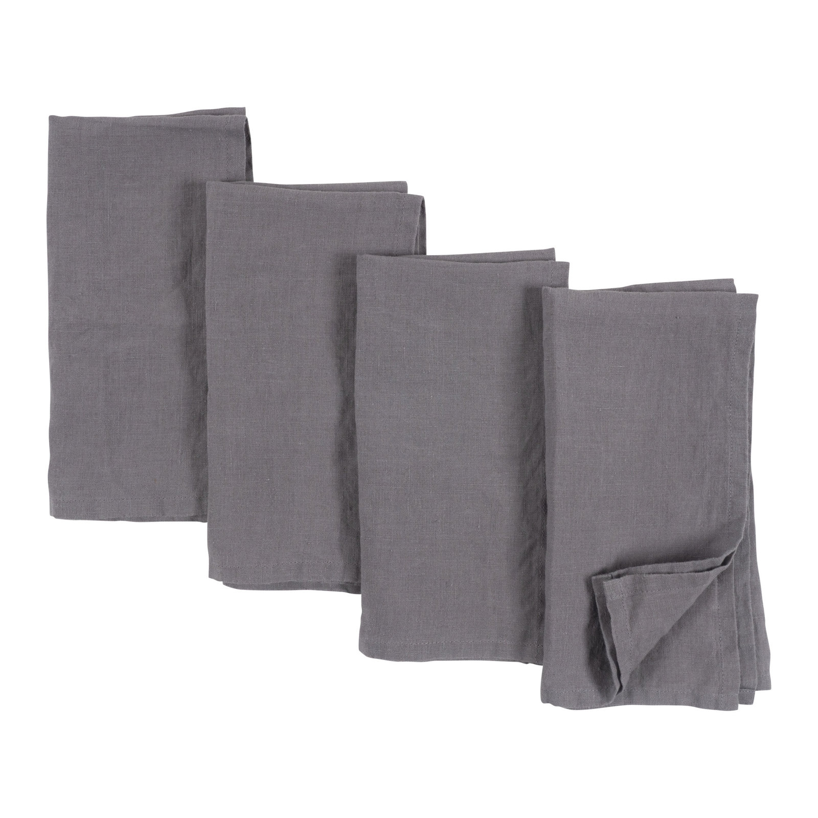 Alvia 100% Stone Washed Linen Napkins, 20" x 20", Dark Gray