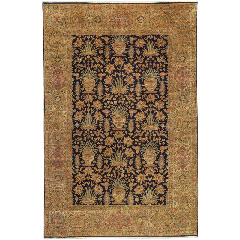 Tapis brun et noir de haute qualité noué à la main