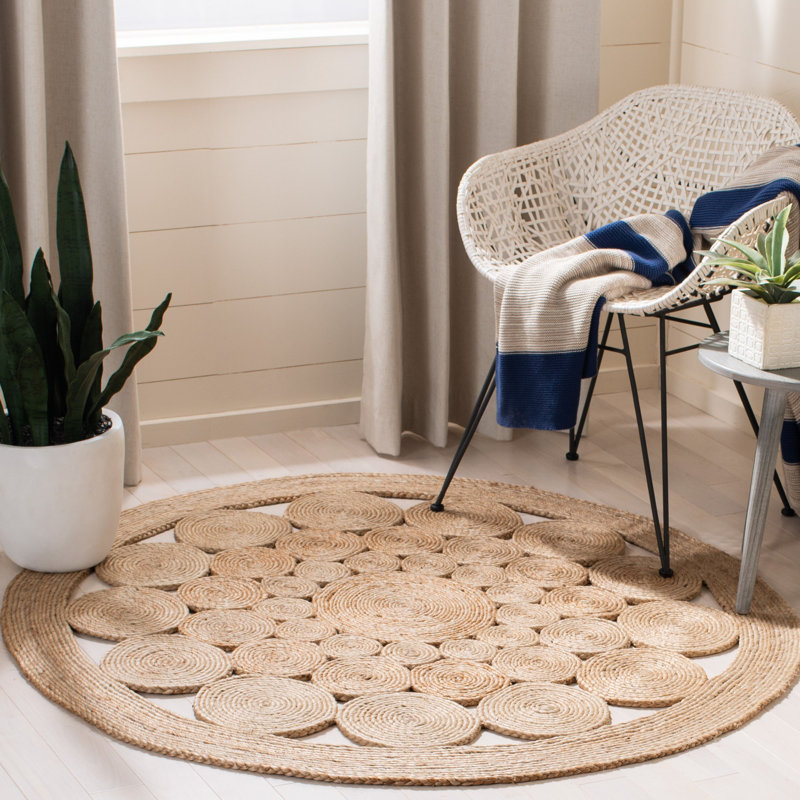 Phirun Round Hand-Woven Flatweave Jute/Sisal Natural Area Rug, Round 3'