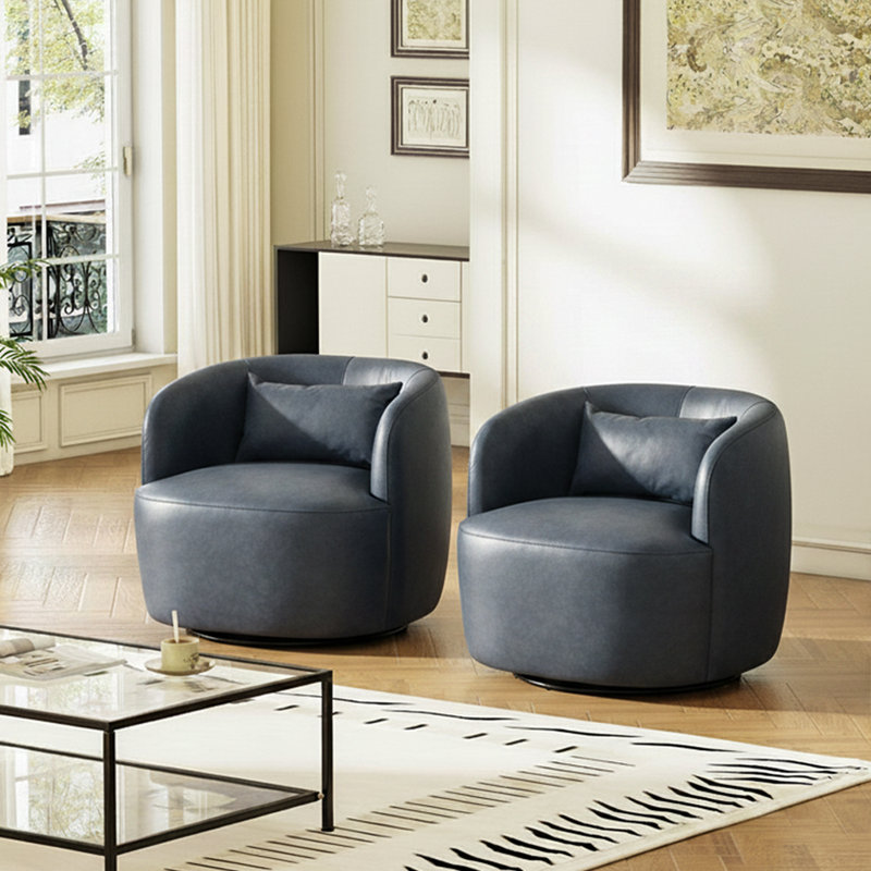 Bruschi 34" W Faux Leather Swivel Armchair, Navy