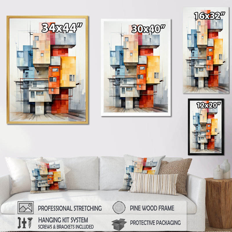 Isfried Constructivism Architectural Insertion sur toile, Cadre photo noir, H 32 po x l 24 po x P 1 po