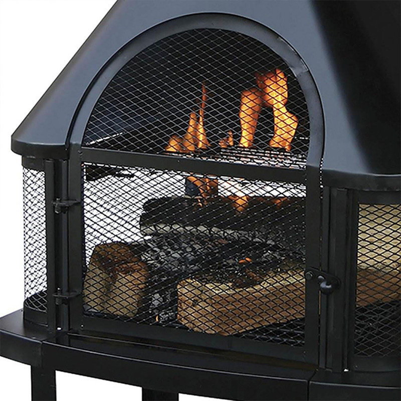 Black Steel Free-Standing Wood Burning Chimenea Fire Pit