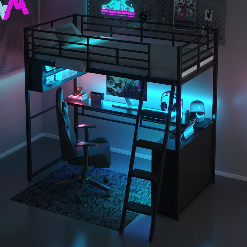 Lit mezzanine en métal avec DEL, Lit simple