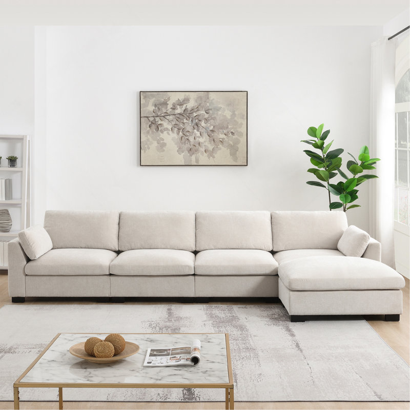 [VIDEO]130" Modular Sectional Sofa, Beige