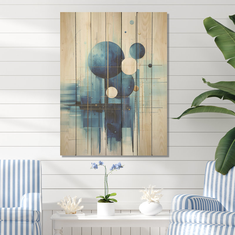 Formes nautiques bleues et blanches I - Minimalisme côtier sur bois, H 20 po x l 10 po