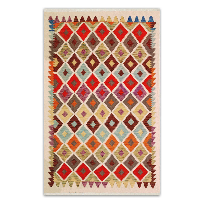 Tapis tissé à franges en coton, Rectangle 3 pi 11,24 po x 5 pi 10,87 po