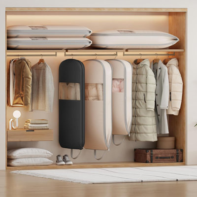 Space Saving Compression Garment Bags For Hanging Clothes - Expandable Washable Suit Storage Bags With Clear Window And Carry Handles For Travel, Movi