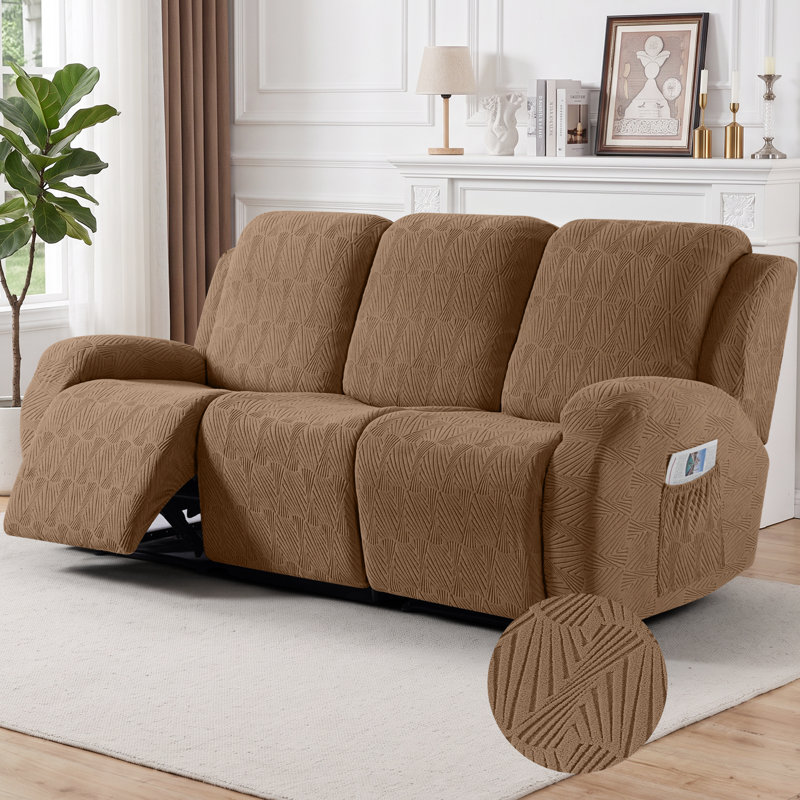Housse pour canapé à 3 places en jacquard doux avec housse de canapé extensible 8 pièces Tiba, protège-meubles lavable à la machine avec poches latérales Tiba