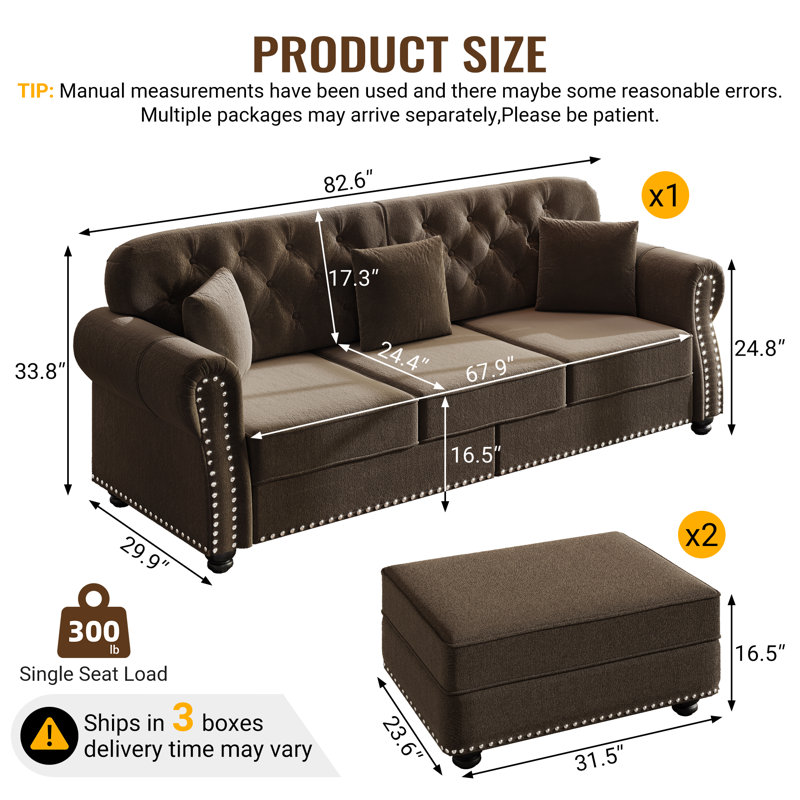 Canapé Chesterfield Mid-Century, Brun