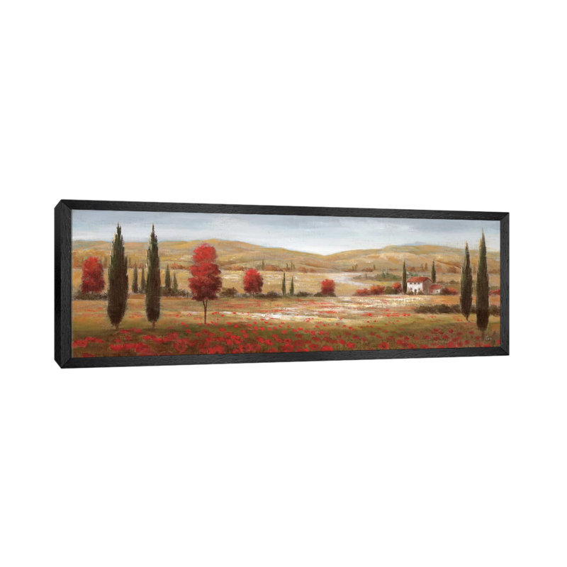 Tuscan Poppies I by Nan - Panoramic Painting on Canvas, 30.48 cm H x 91.44 cm W, Black Framed Canvas