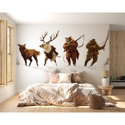 Woodland Hunter Wall Decal, Rustic Animal Wall Art, Deer Elk Wall Sticker, Cabin Decor, Lodge Bedroom Wall Decor 251GM