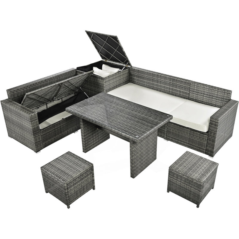 7 - Person Patio Conversation Set with Cushions, Beige, Gray