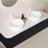 DINA 60" Bathroom Vanity&Sinks, Floating Curved Edges Striped Bathroom Storage Cabinet with 2 Drawers, 2 White Round Ceramic Basins&Carrara White Sintered Stone Countertop, Pre-assembled, Black Color -1270173929