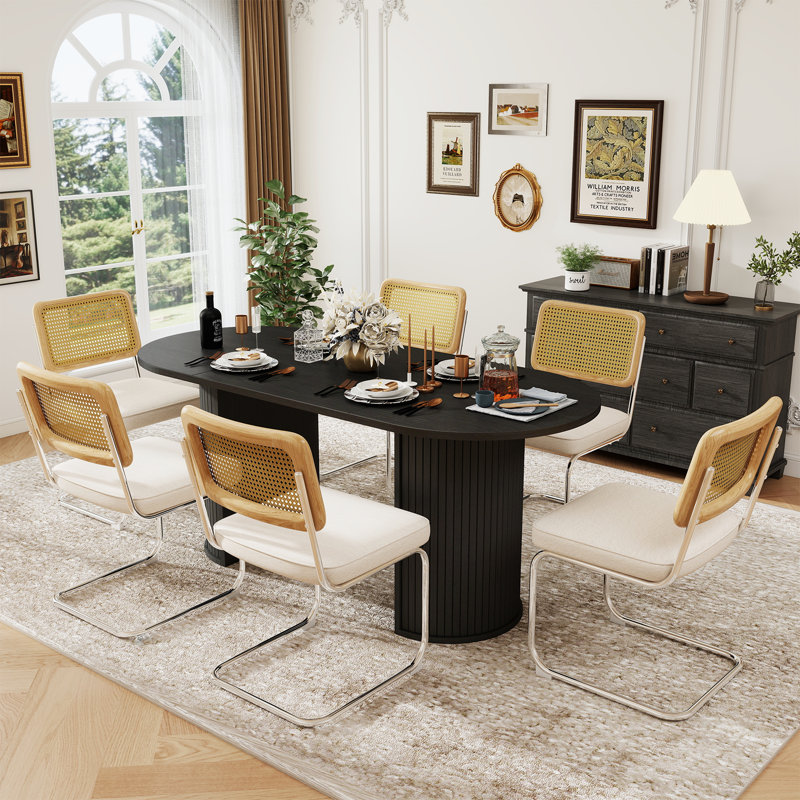 Ensemble de table de salle à manger pour 6 personnes avec table de salle à manger ovale 70,8 po et 4 chaises rembourrées en rotin