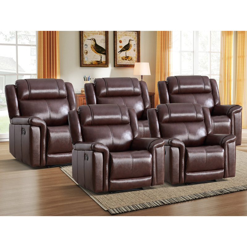  38.98'' Wide Modern Soft Breathable Standard Genuine Leather Manual Recliner Chair (Set of 5)