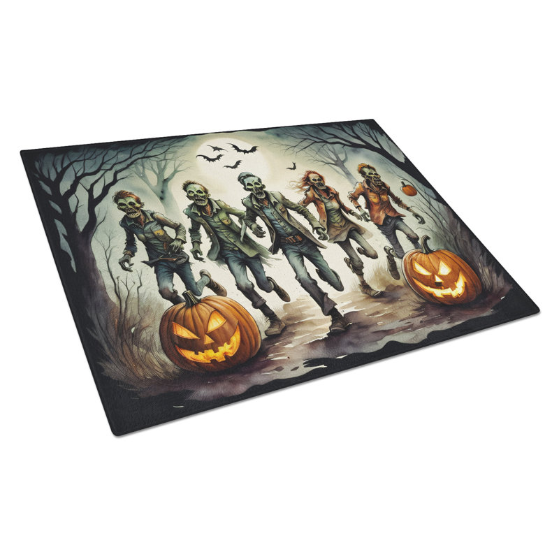 Zombies Spooky Halloween Glass Cutting Board Large