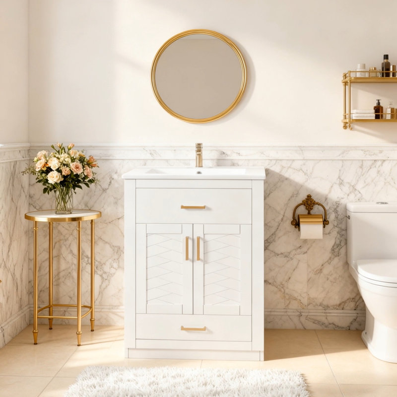 Freestanding Bathroom Storage Cabinet With Sink&Tip-Out Drawer, White