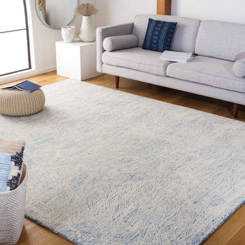 Bouldin Handmade Tufted Wool Blue Area Rug, Rectangle 6' x 9'