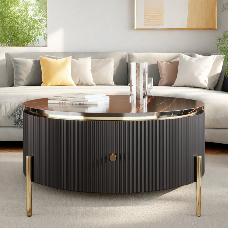 Baadur Coffee Table with Storage,Cocktail Table,centre table, Black, Black