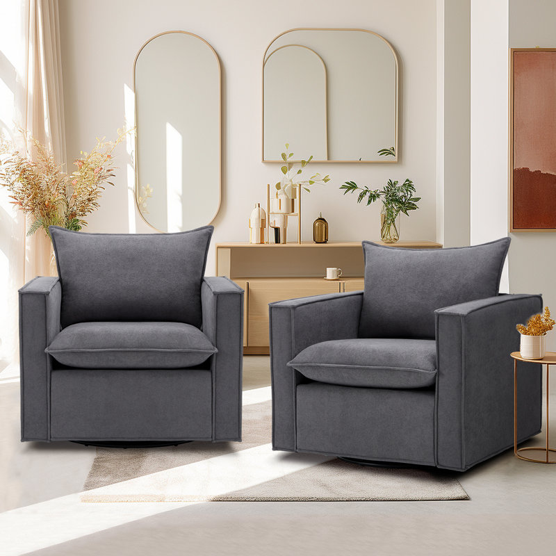 Hendina Upholstered Swivel Armchair, Gray Polyester