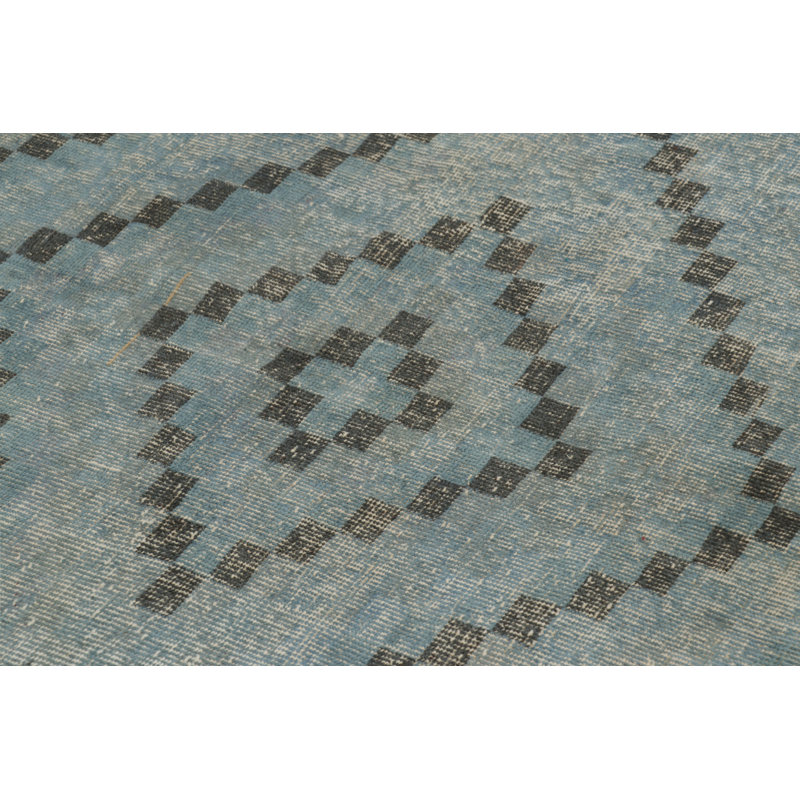 Vintage Turkish Rug, Blue And Black With Diamond Geometric Pattern – Rug & Kilim