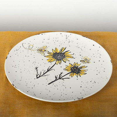 Plat de service en céramique avec abeilles et tournesols