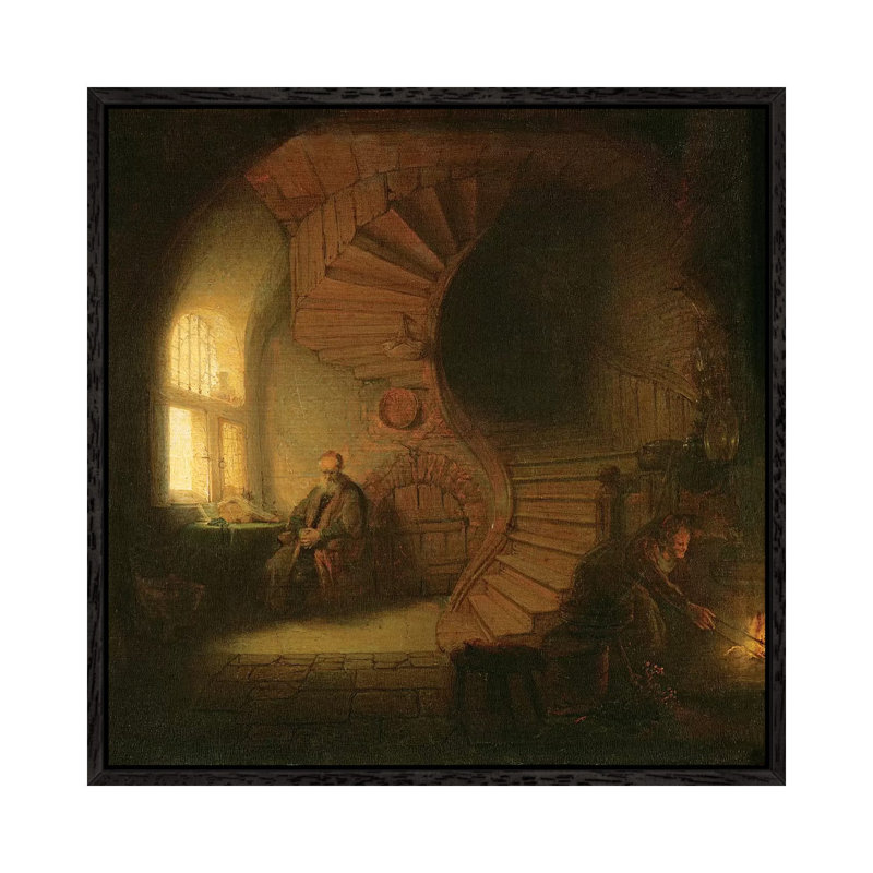 Philosopher In Meditation, 1632 by Rembrandt Van Rijn - Painting on Canvas, Black Framed, 45.72cm H x 45.72cm W x 3.81cm D