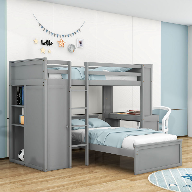 Fetterly Kids Twin Loft Bed with a Stand-alone bed and Drawers, Gray