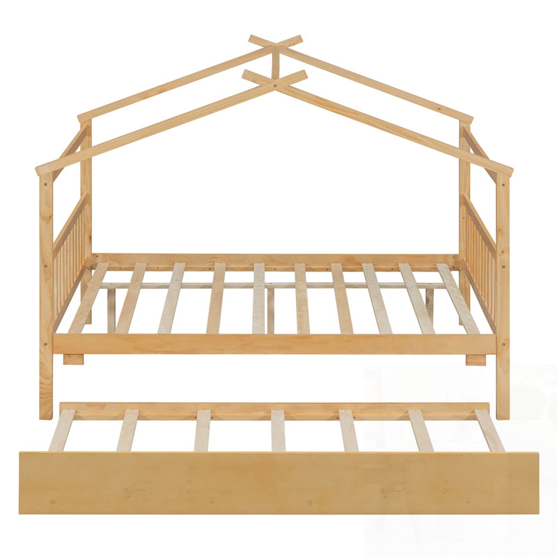 Lit en bois avec couchette, Naturel, Double