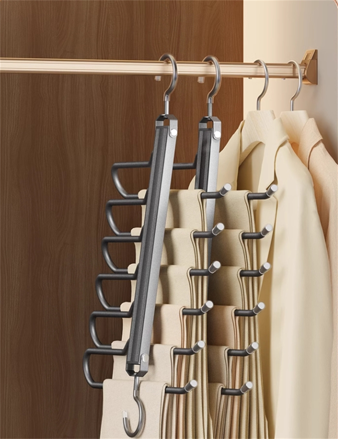 ZQ37 Porte-pantalons pliable à 5 niveaux, cintres pour jeans et pantalons, gain de place, multifonctionnel