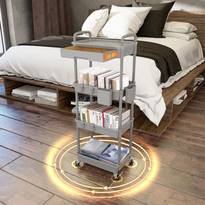 4 Tier Rolling Utility Cart with Drawer,Utility Cart Made of Multifunctional Storage Organizer Tool